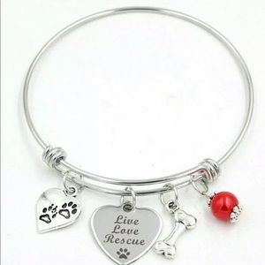 Dog Paw Print Wire Bracelet Live love rescue SS